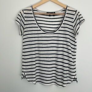 Theory Striped Linen-Blend Scoop-Neck Tee